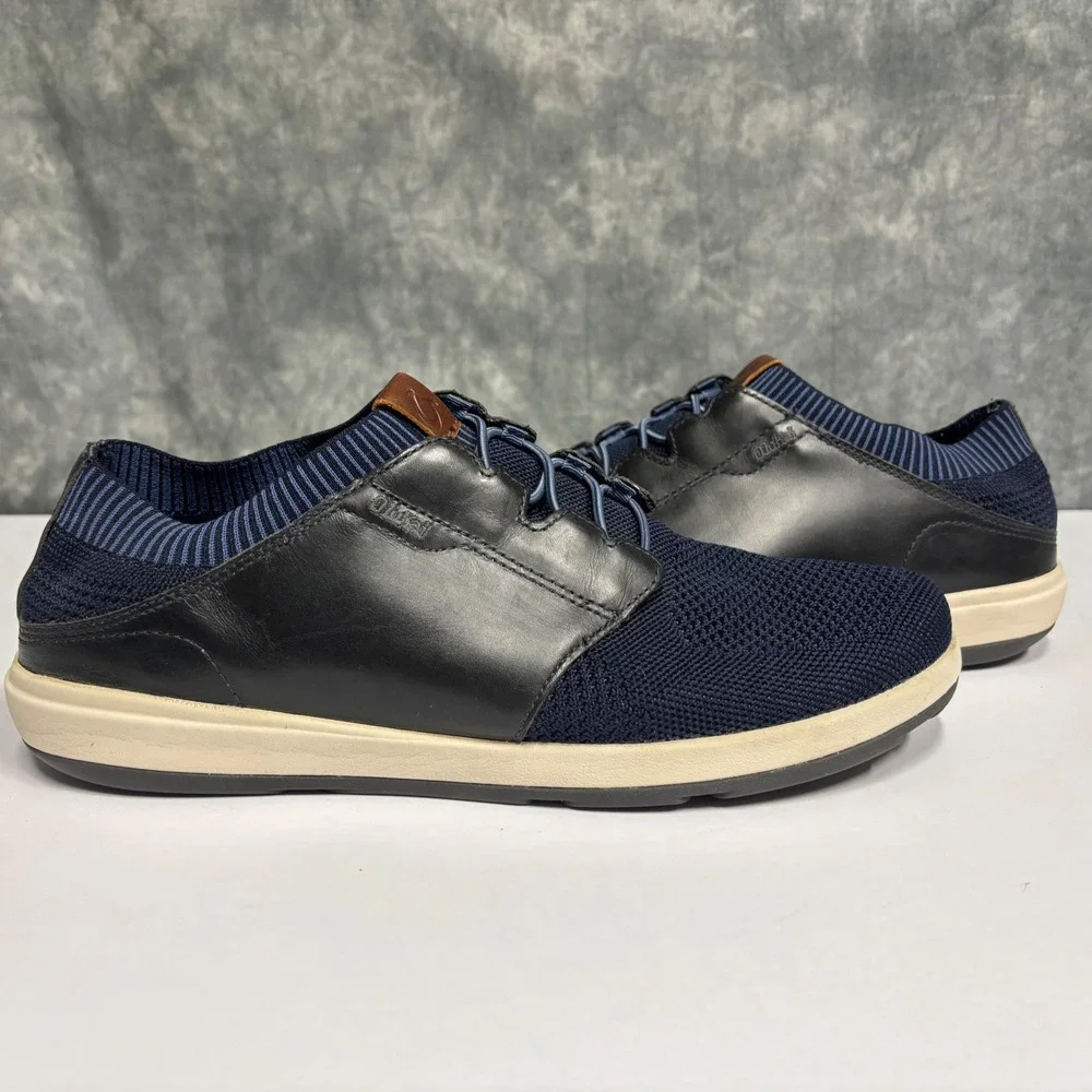 OluKai Makia Ulana Sneaker Mens 11.5 Navy Black Mesh Leather 10361-DEDE Casual